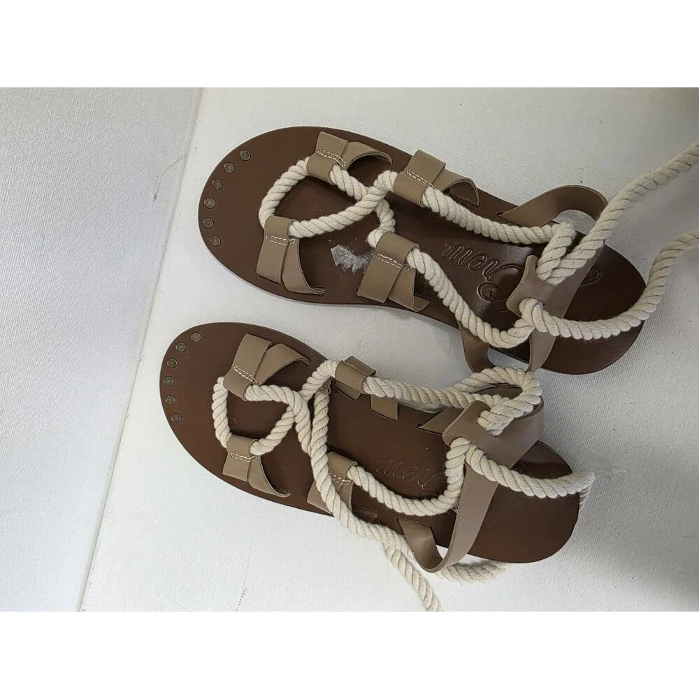 J.Crew Women’s Strappy Rope Tie Leather Sandals Beige/Brown US 6